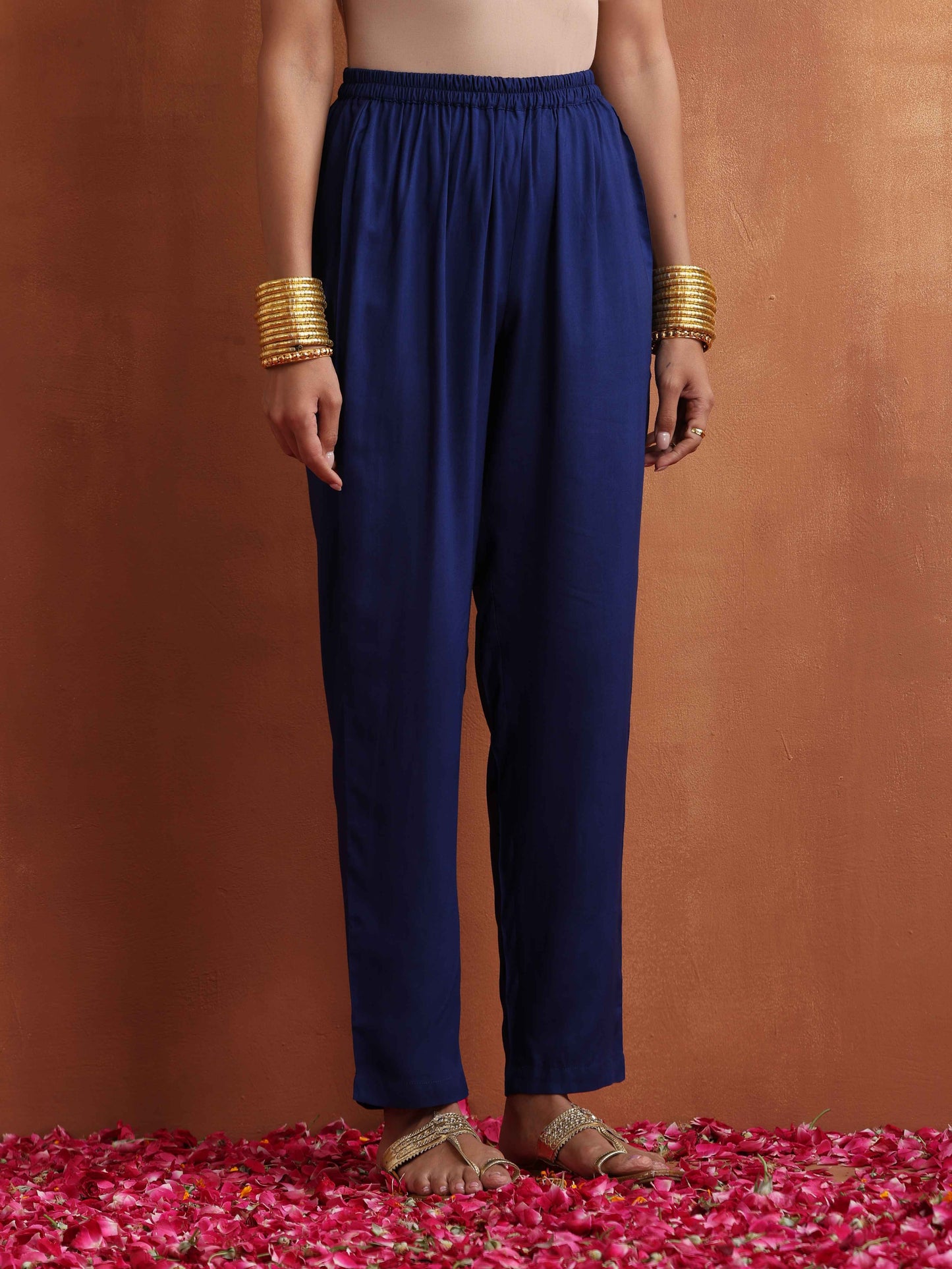 trueBrowns Blue Stripe Flared Anarkali Kurta Set | Swadesiicart