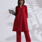 trueBrowns Maroon Slub Kurta Co-ord Set - Swadesiicart