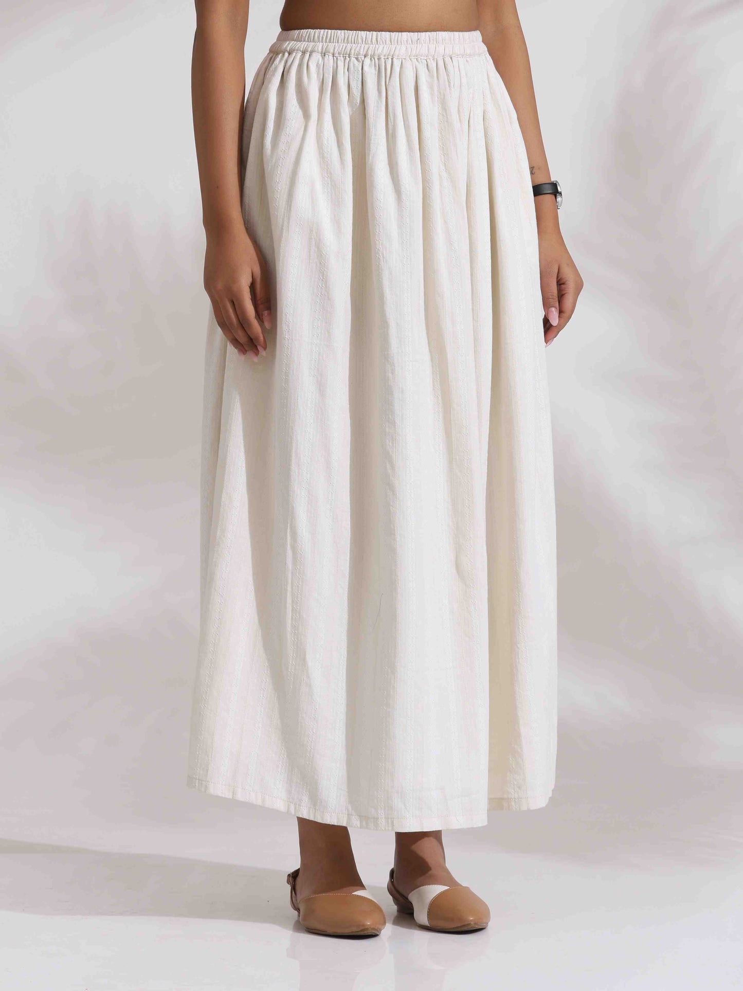 trueBrowns Off-White Cotton Skirt Co-ord Set - Swadesiicart
