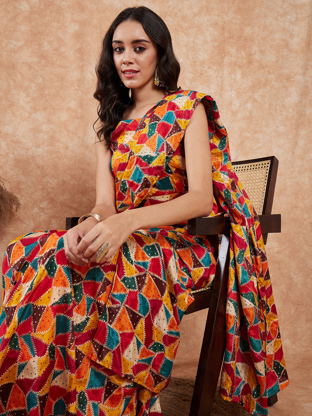 InWeave Women's Multi Color Trangle Skirt Saree - Swadesiicart