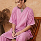 InWeave Women's Mauve Kantha Lace Wrok Kimono Sleeve Kurta Set - Swadesiicart