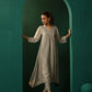 trueBrowns Grey Silk Front Gathered Kurta Pant Set | Swadesiicart