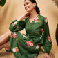 InWeave Women's Green Small Flower Belted Dress - Swadesiicart