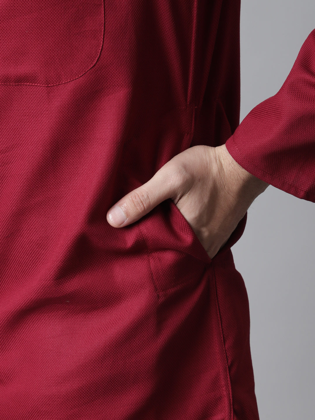 Even Apparels Maroon Pure Cotton Kurta With Band Collar | Swadesiicart