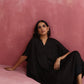 trueBrowns Black Modal Kaftan Kurta Set | Swadesiicart