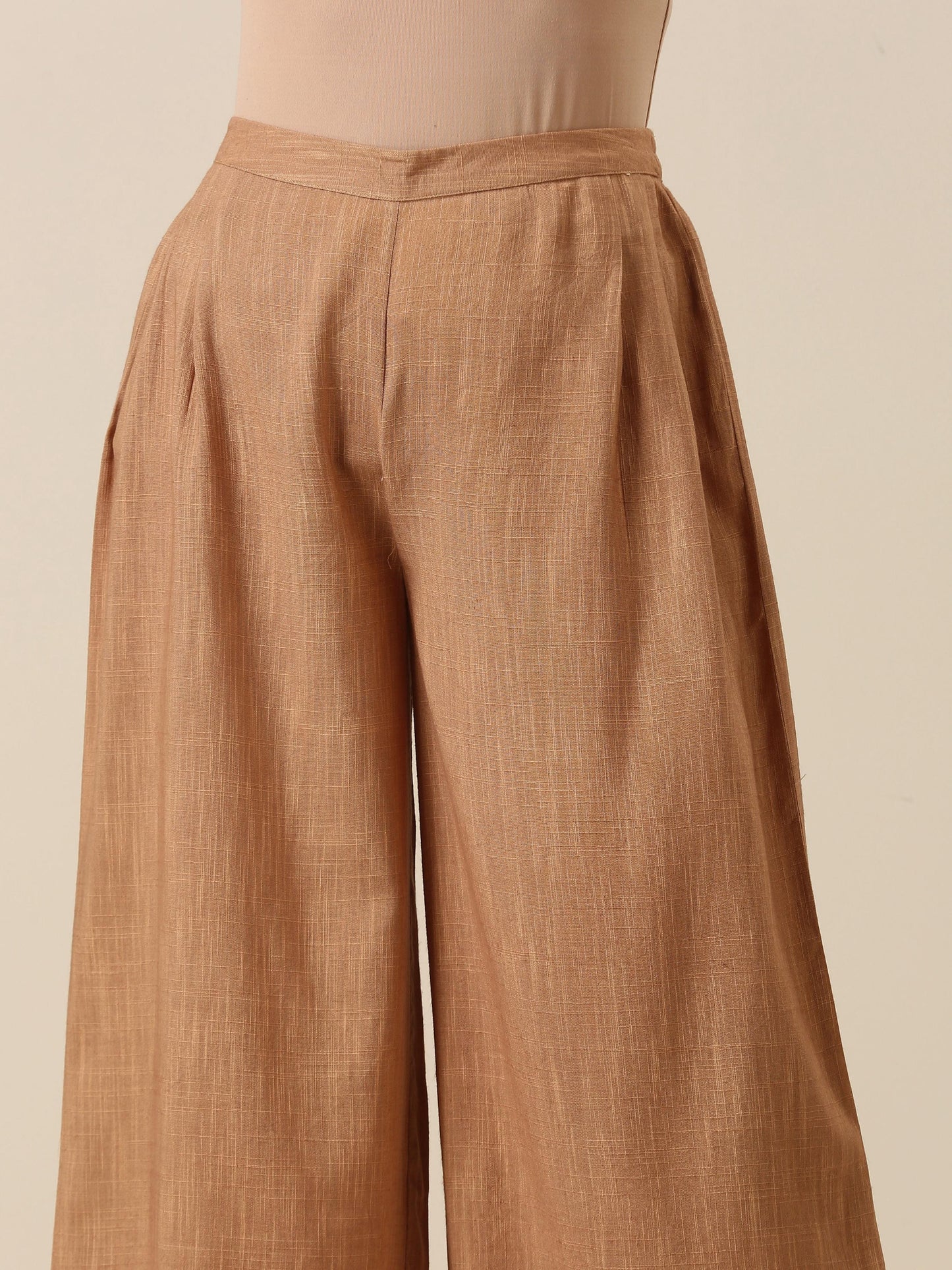 trueBrowns Beige Slub Texture Sleevesless Jacket Pant Set | Swadesiicart