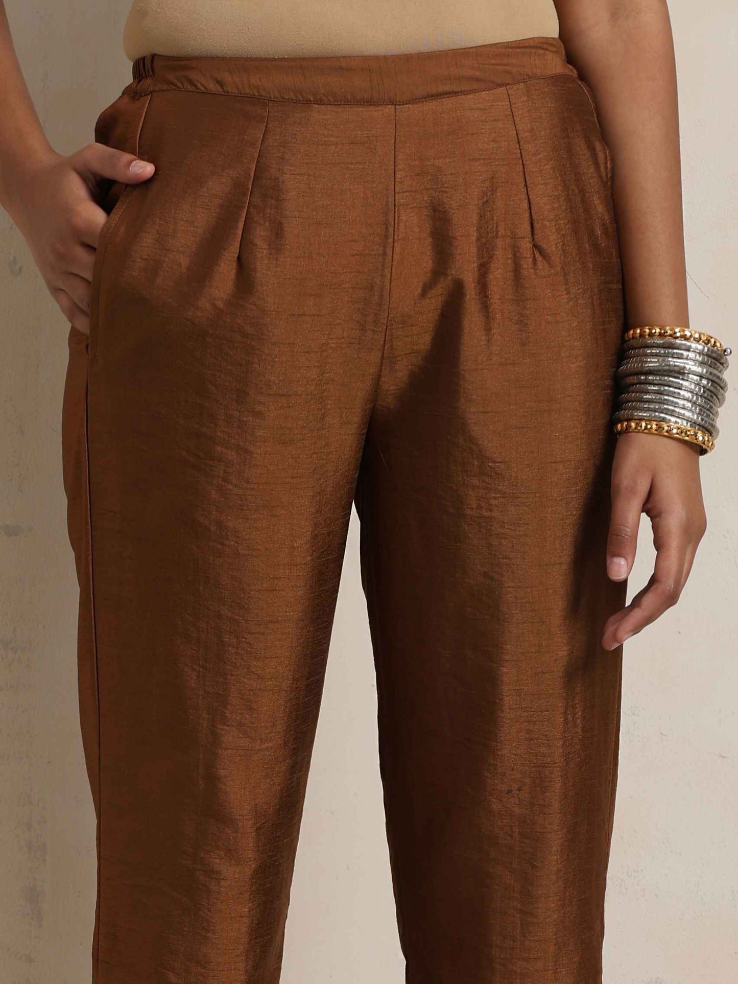 trueBrowns Brown Silk Angrakha Co-ord Set - Swadesiicart