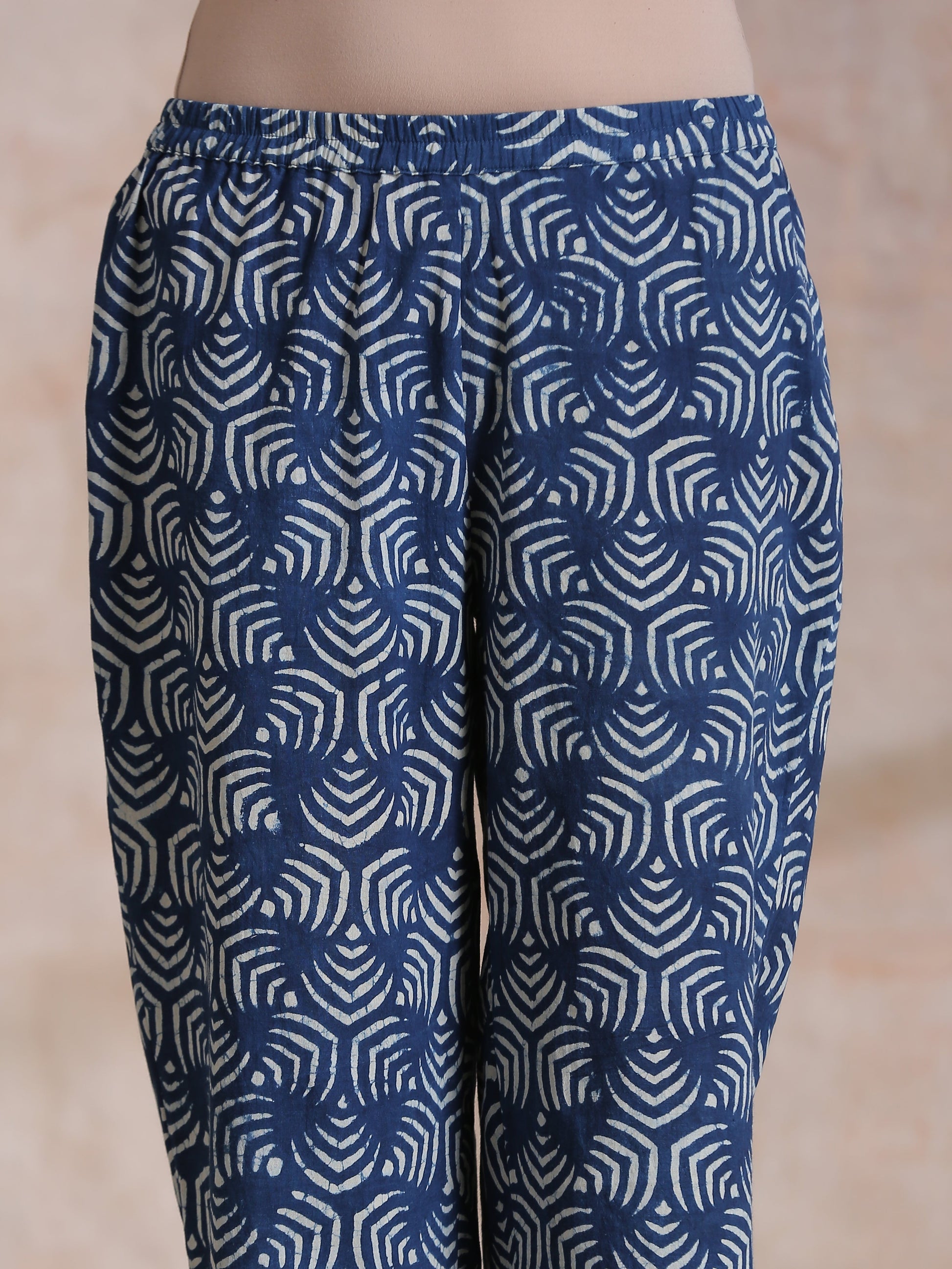 trueBrowns Indigo Dabu Overall Print Cotton Baggy Sleeve Co-Ord Set - Swadesiicart