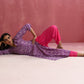 trueBrowns Purple Muslin Silk Printed Kurta Set | Swadesiicart