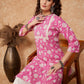 InWeave Women's Pink White Floral Square Lace Work Straight Kurta - Swadesiicart