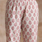 trueBrowns Pink Buta On White Block Print Cotton Kaftan Co-Ord Set - Swadesiicart