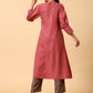 trueBrowns Cotton Linen Rust Red Kurta Pant Set | Swadesiicart