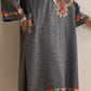 trueBrowns Grey Kashmiri Embroidered Woollen Phiran Kurta | Swadesiicart