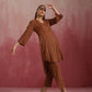 trueBrowns Brown Cotton Dobby Kurta Co-ord set - Swadesiicart