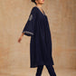 trueBrowns Midnight Blue Velvet Embroidered Kurta | Swadesiicart