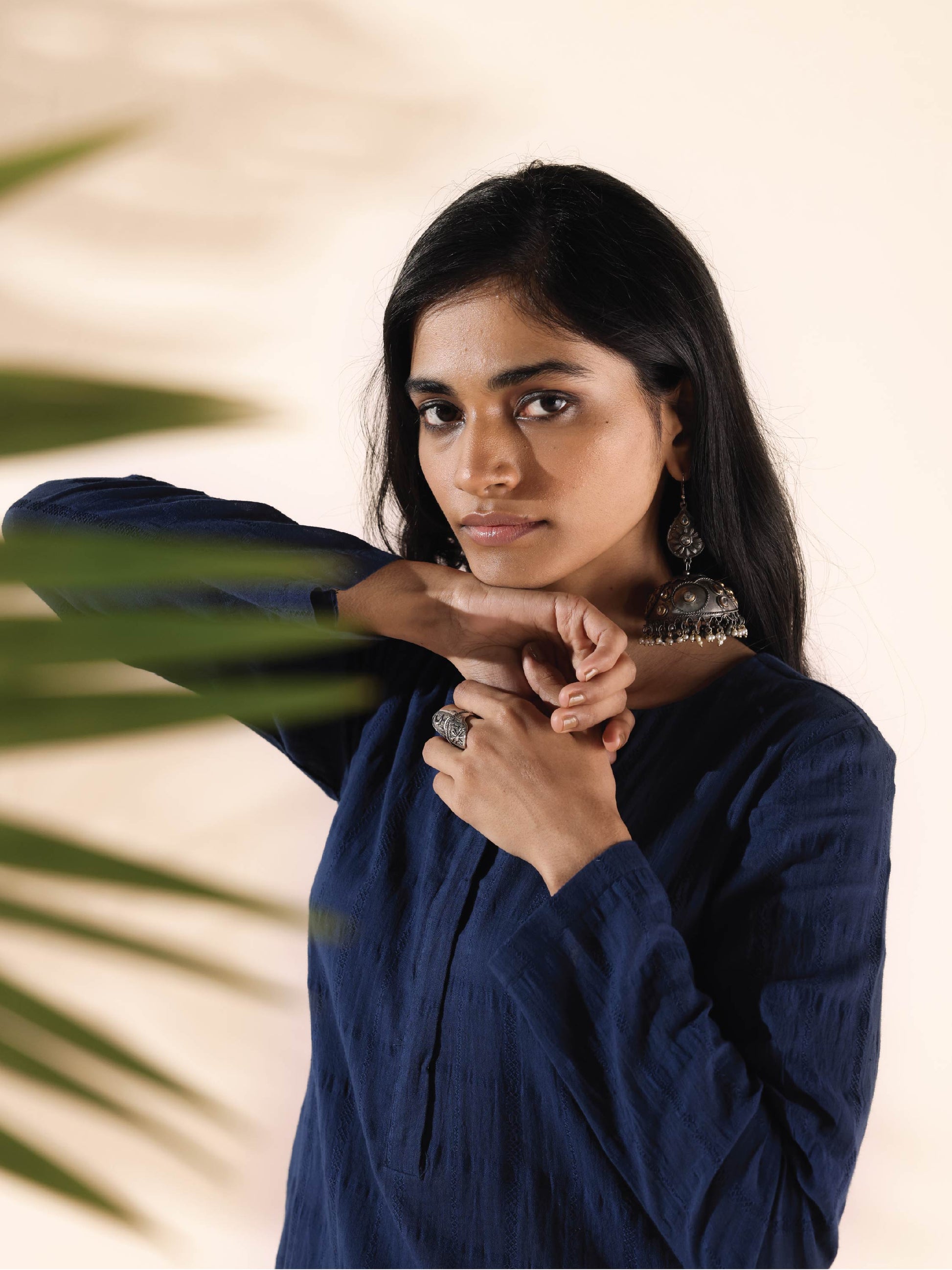 trueBrowns Blue Cotton Dobby Relaxed Co-ord Set - Swadesiicart
