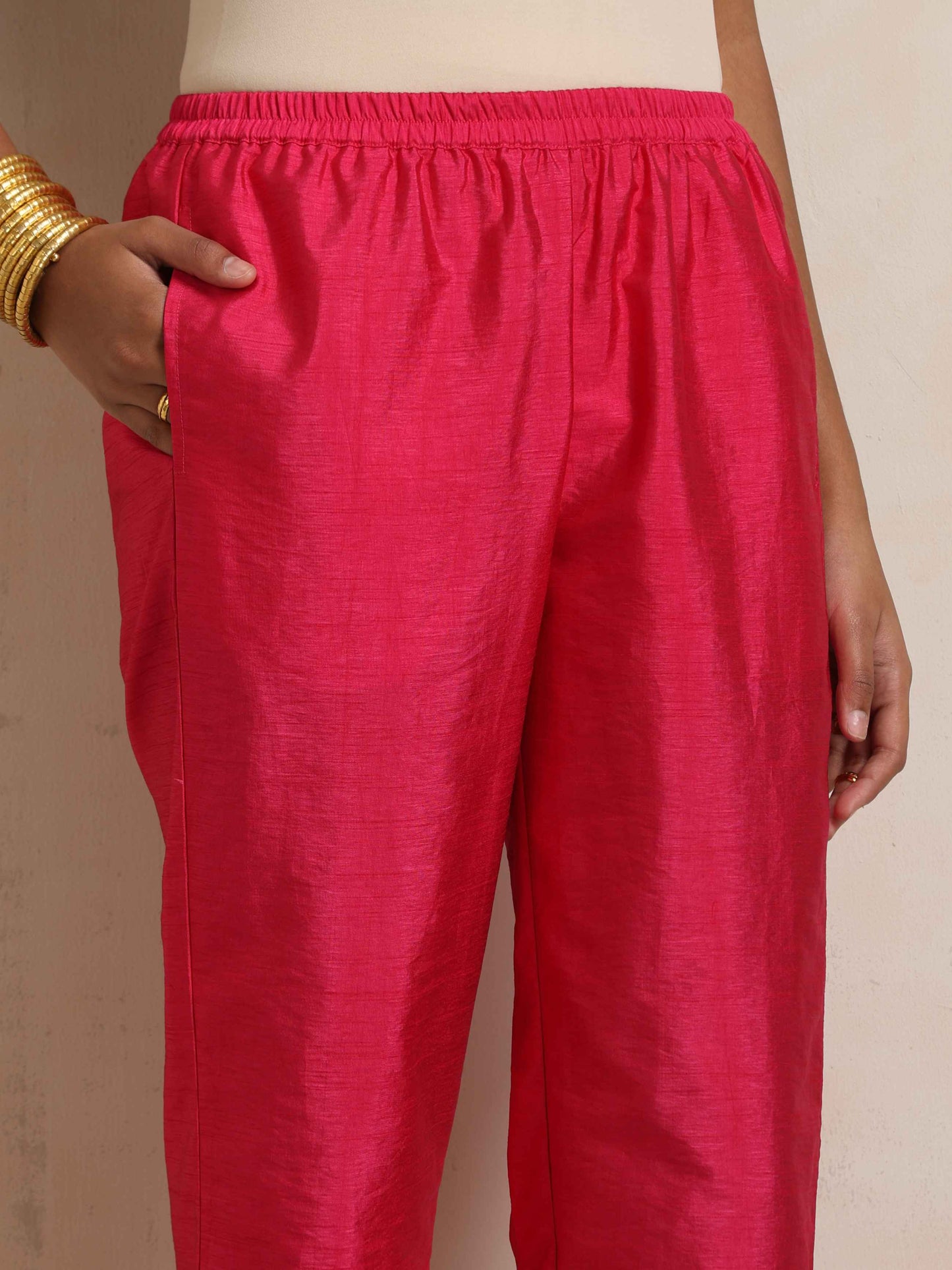 trueBrowns Hot Pink Tissue Straight Kurta Set | Swadesiicart