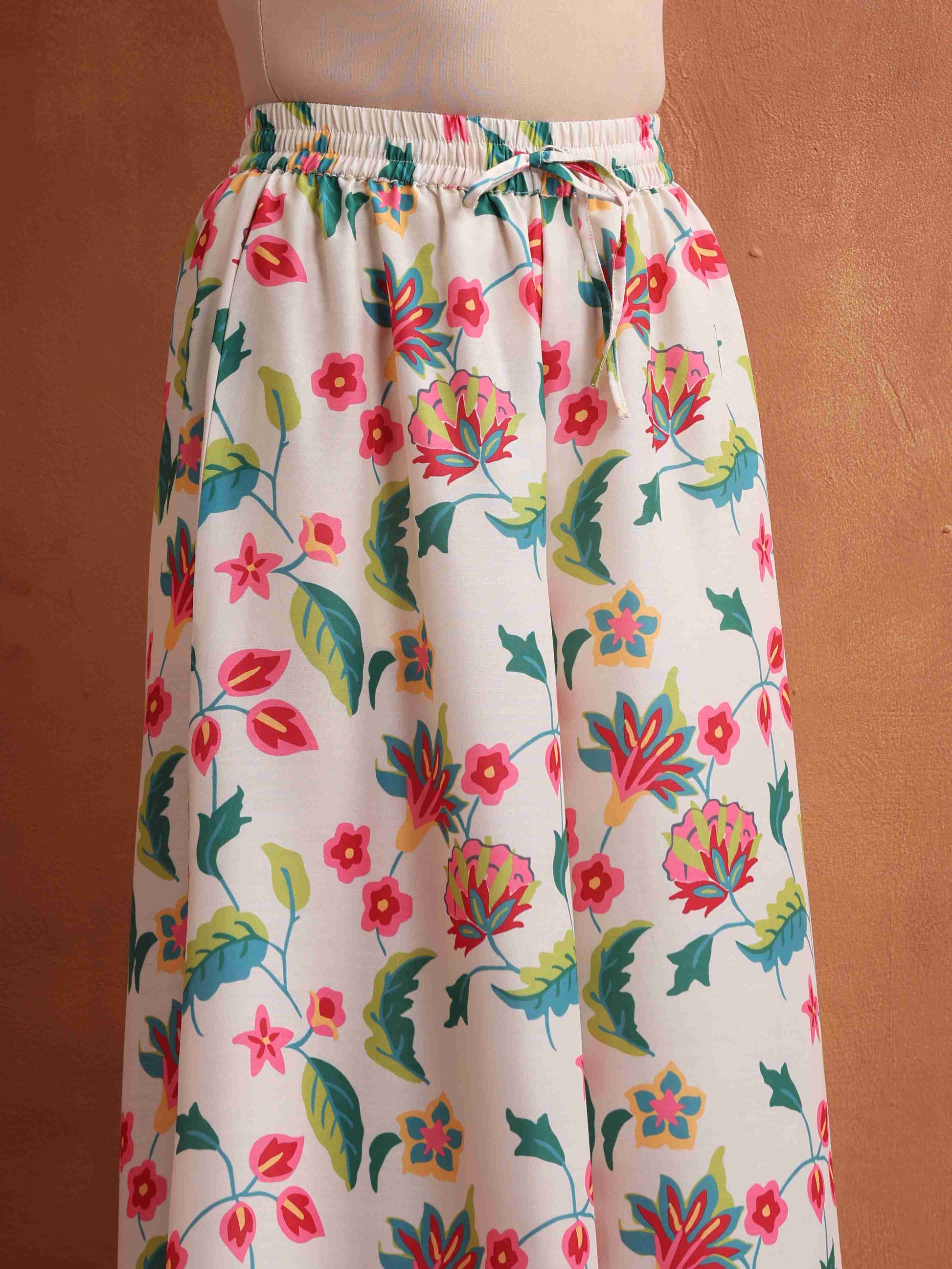 trueBrowns Off White Print Sharara Set | Swadesiicart