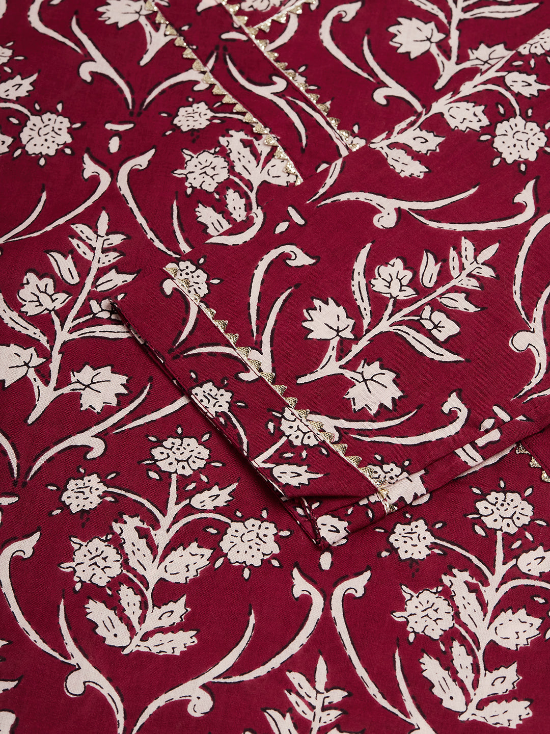 InWeave Women's Wine Floral Print Straight Angrakha Gota Kurta - Swadesiicart