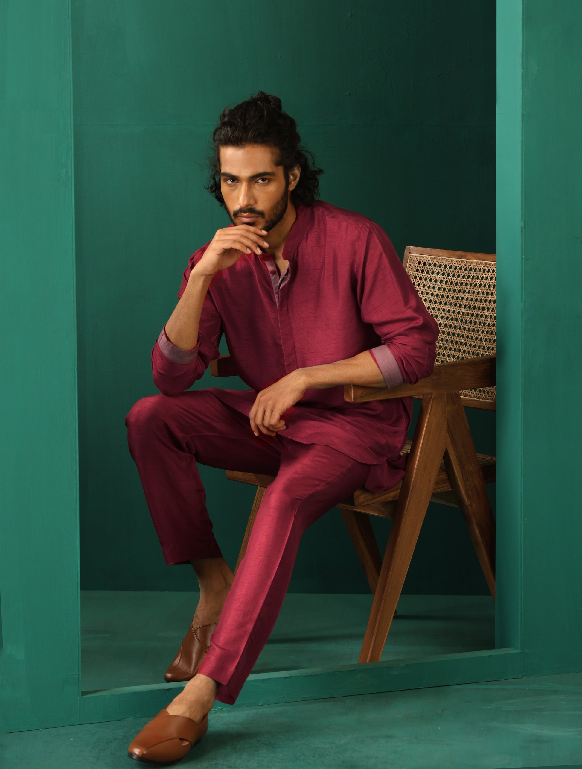 trueBrowns Men's Purple Silk Co-ord Set - Swadesiicart