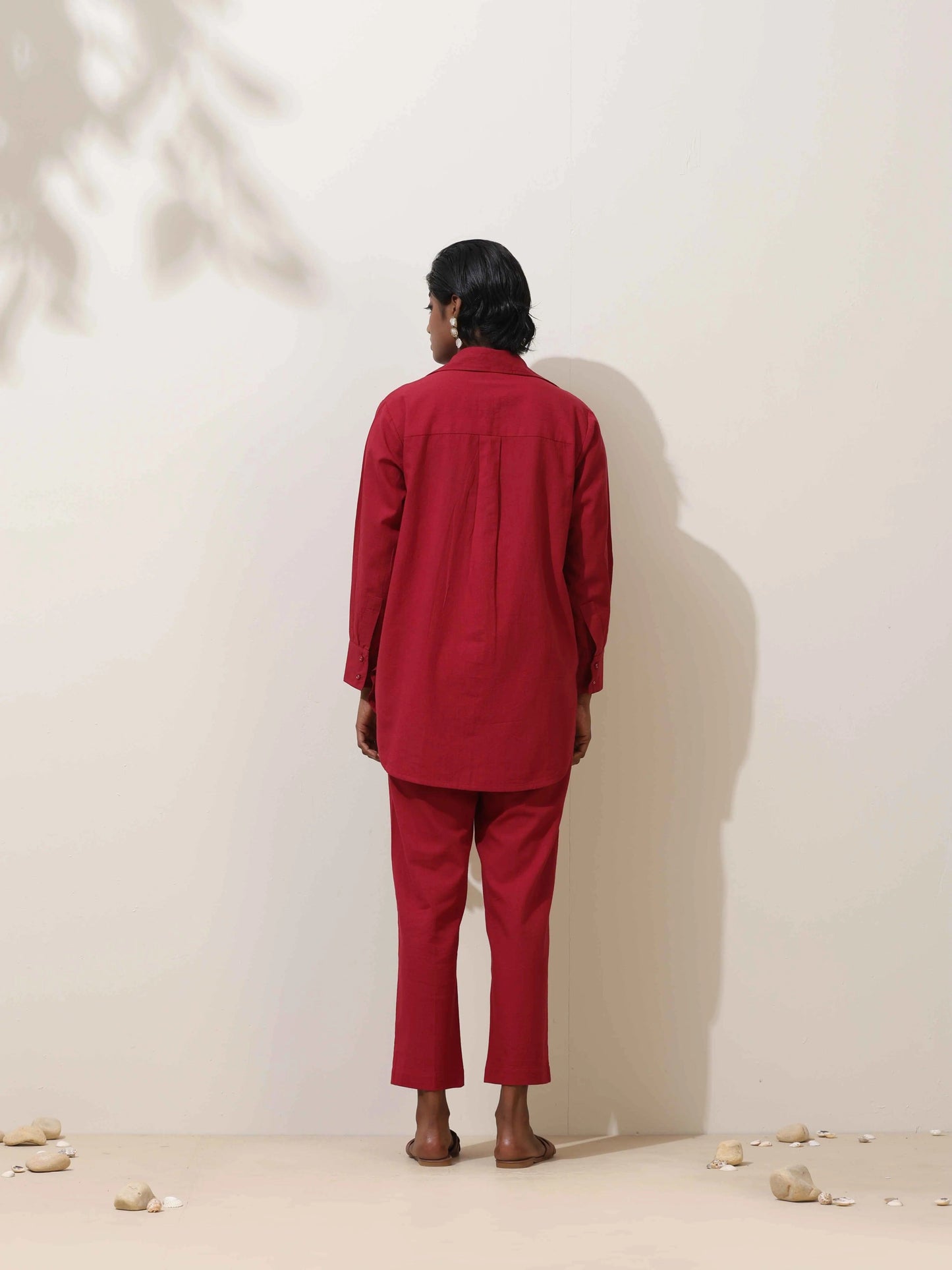 trueBrowns Maroon Cotton Linen Co-Ord Set - Swadesiicart