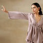 trueBrowns Grey Textured Silk Deep V-Neck Co-Ord Set - Swadesiicart