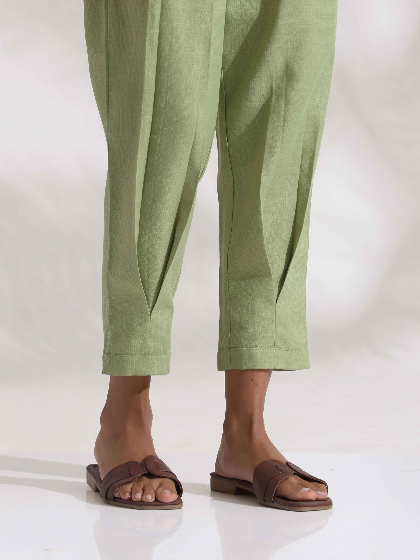 trueBrowns Green Slub Pleated Co-ord Set - Swadesiicart