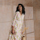 trueBrowns Pink Yellow Floral On White Block Print Cotton Wrap Dress | Swadesiicart