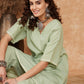 InWeave Women's Sage Green Kantha Lace Wrok Kimono Sleeve Kurta Set - Swadesiicart