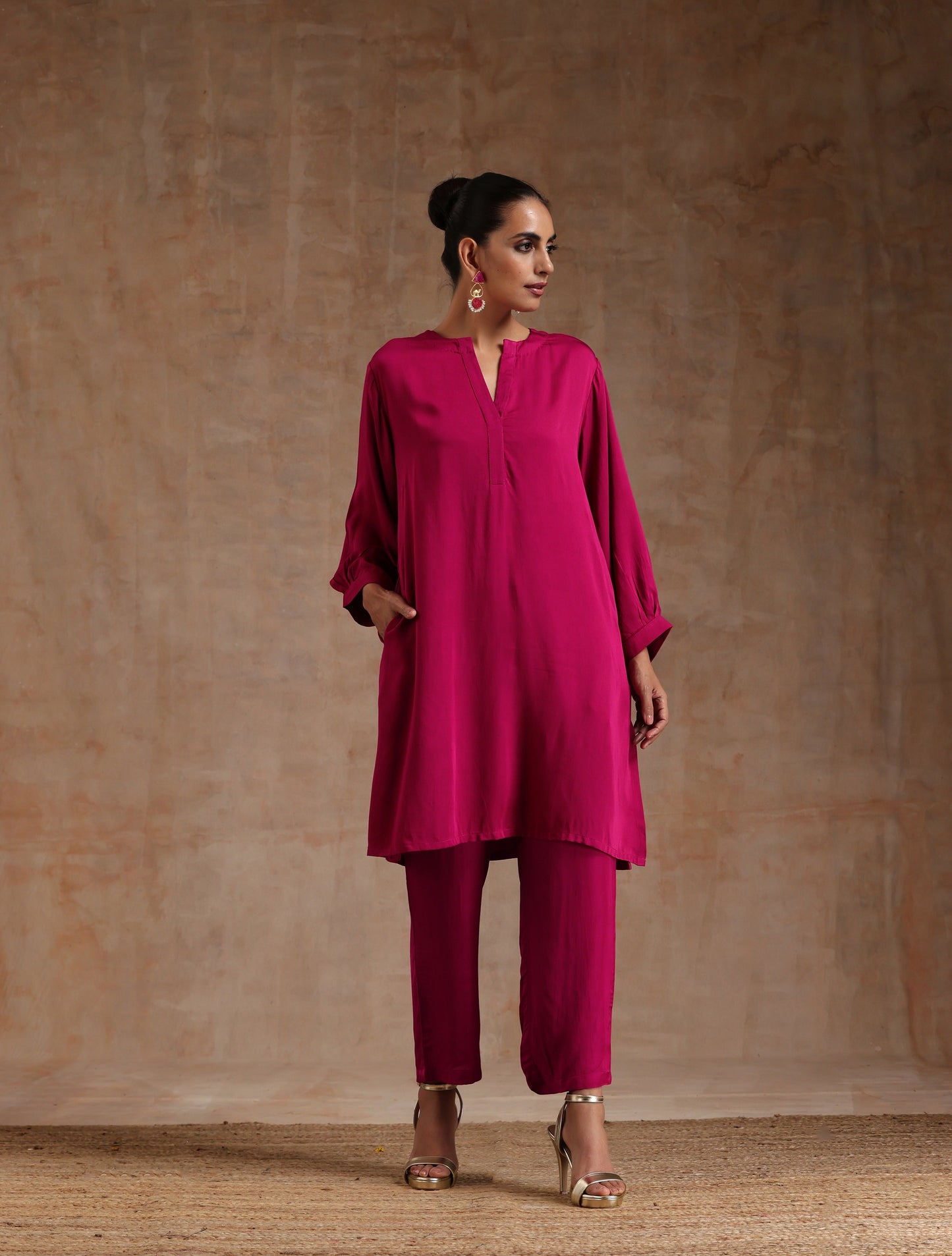 trueBrowns Pink Modal Satin Relax Co-ord Set - Swadesiicart