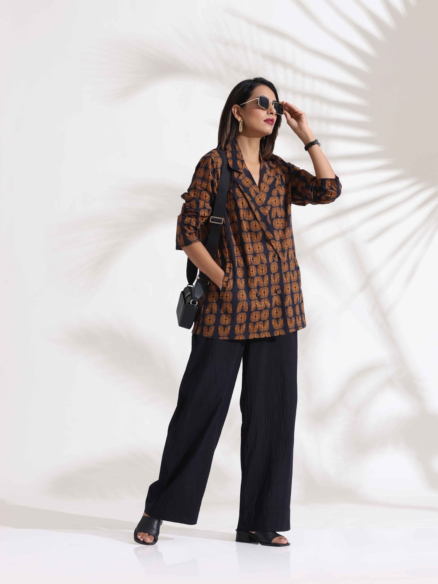 trueBrowns Black Cotton Print Jacket Top Co-ord Set - Swadesiicart