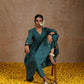 trueBrowns Deep Sea Gold Cotton Kalidar Kurta Set | Swadesiicart