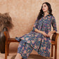 InWeave Women's Blue Green Pink Floral Print Flared Kurta Pant Set - Swadesiicart