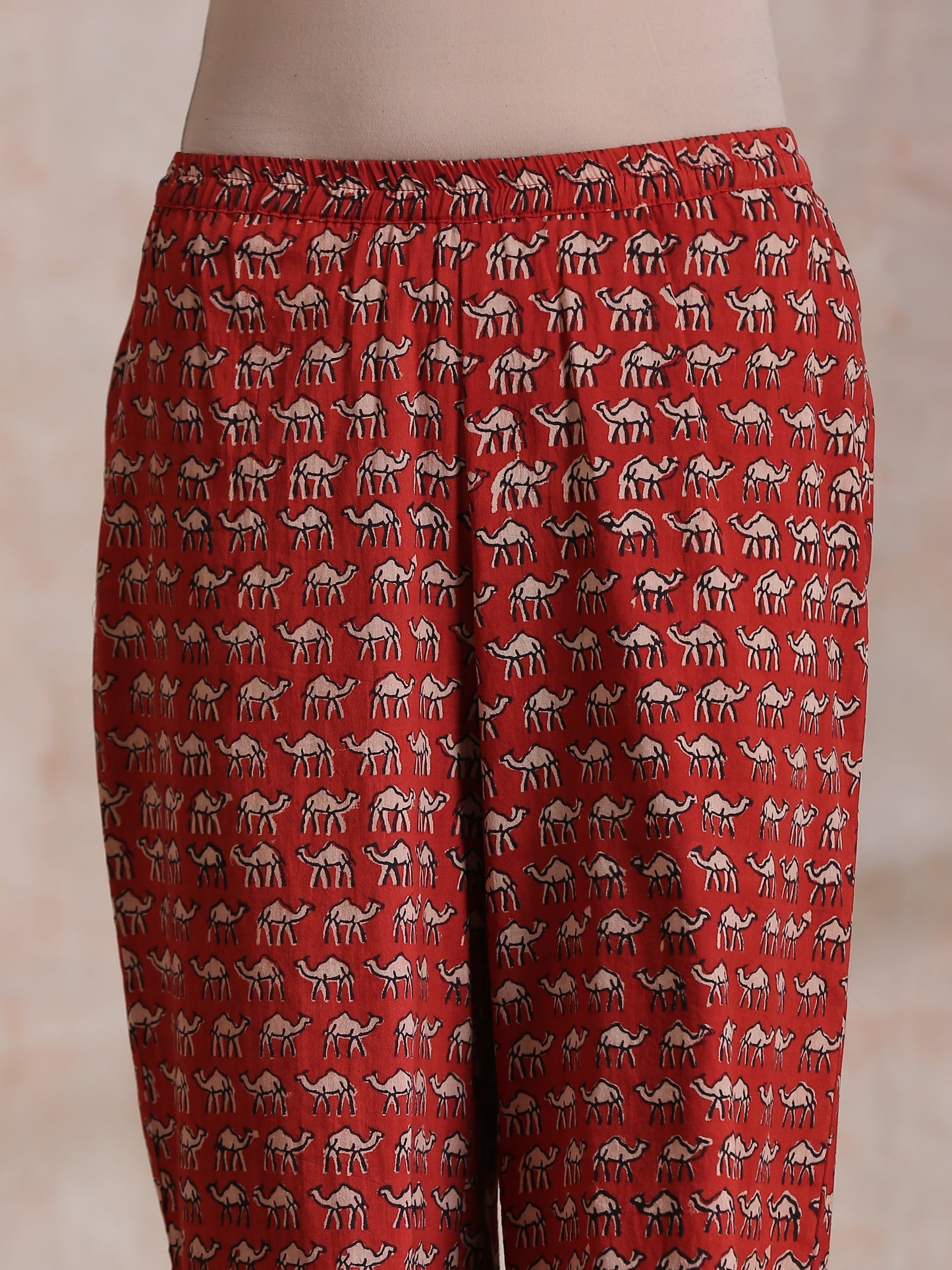 trueBrowns Rust Red Bagru Camel Print Cotton High-Low Co-Ord Set - Swadesiicart