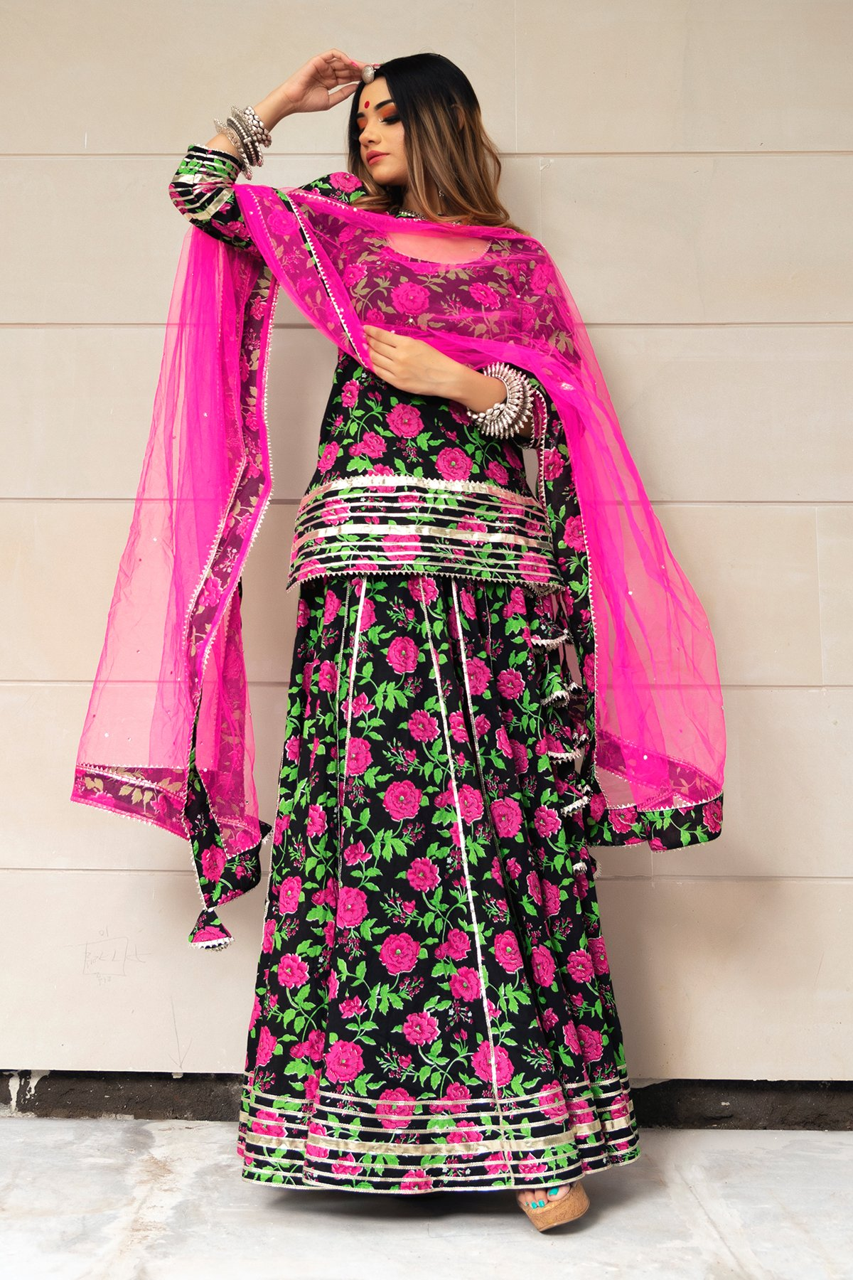 Pomcha Jaipur Gulmohar Cotton Hand Block Skirt Set | Swadesiicart