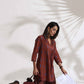 trueBrowns Brown Cotton Print Pleated Top & Pants Co-ord Set - Swadesiicart