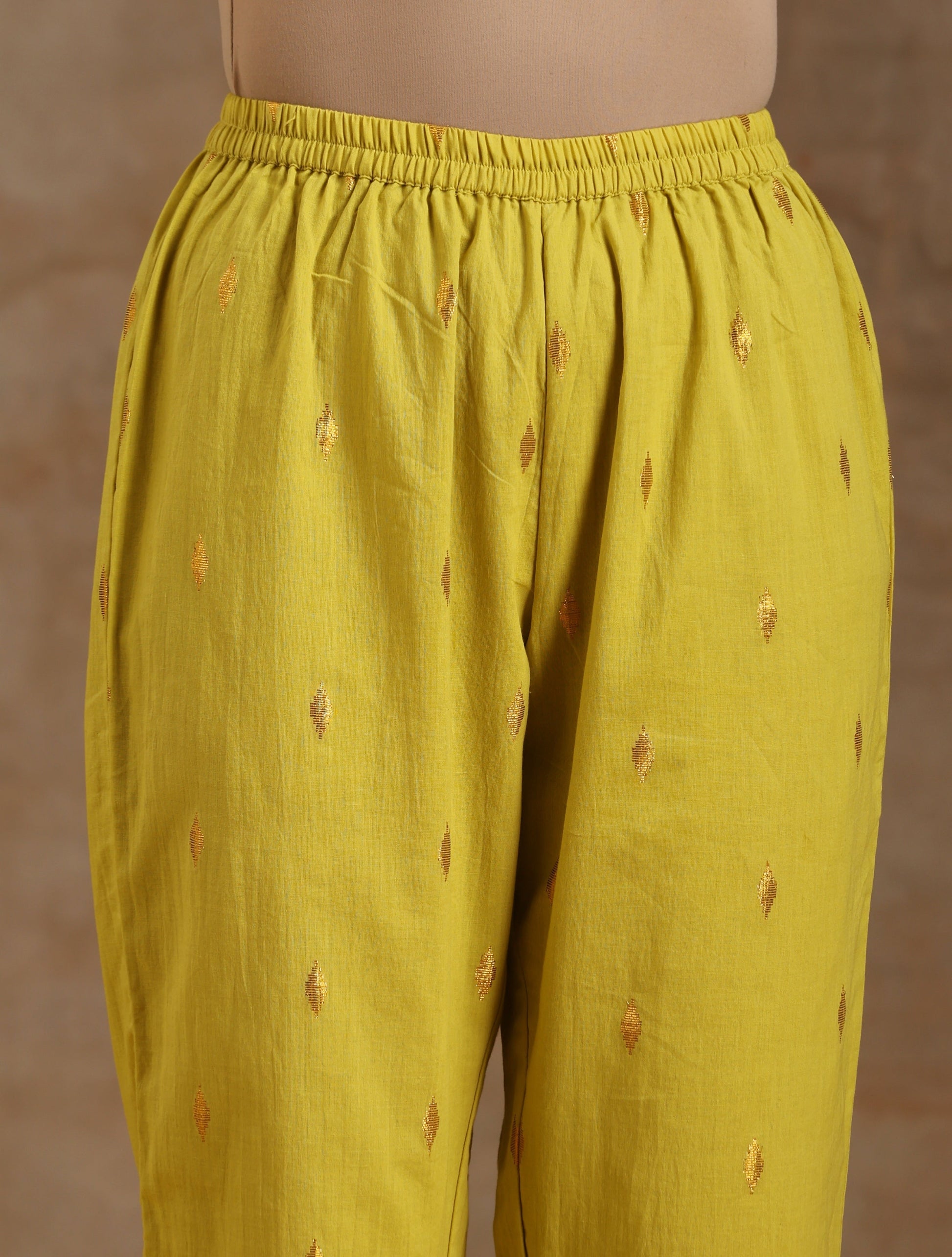 trueBrowns Lime Gold Cotton Handkerchief Kurta Set | Relove | Swadesiicart