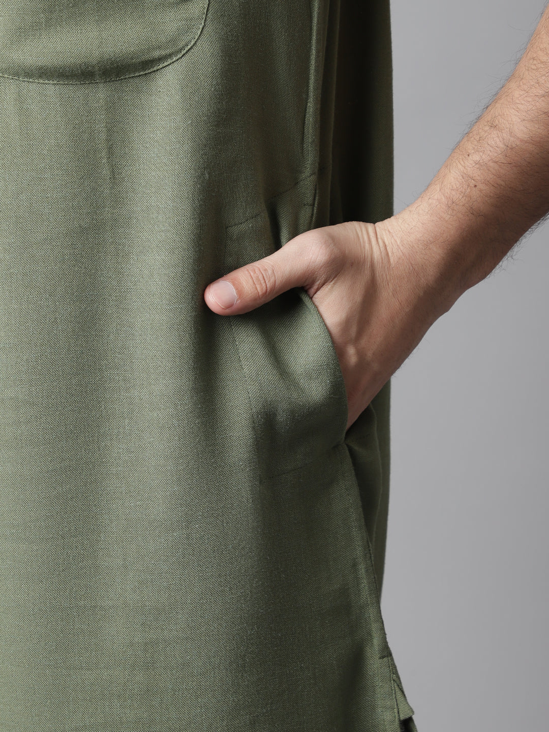 Even Apparels Green Pure Cotton Kurta With Band Collar | Swadesiicart