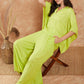 InWeave Women's Lime Green Solid Collar Neck Boho Top Bottom Set - Swadesiicart