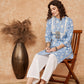 InWeave Women's Blue White Floral Square Lace Work Straight Kurta - Swadesiicart