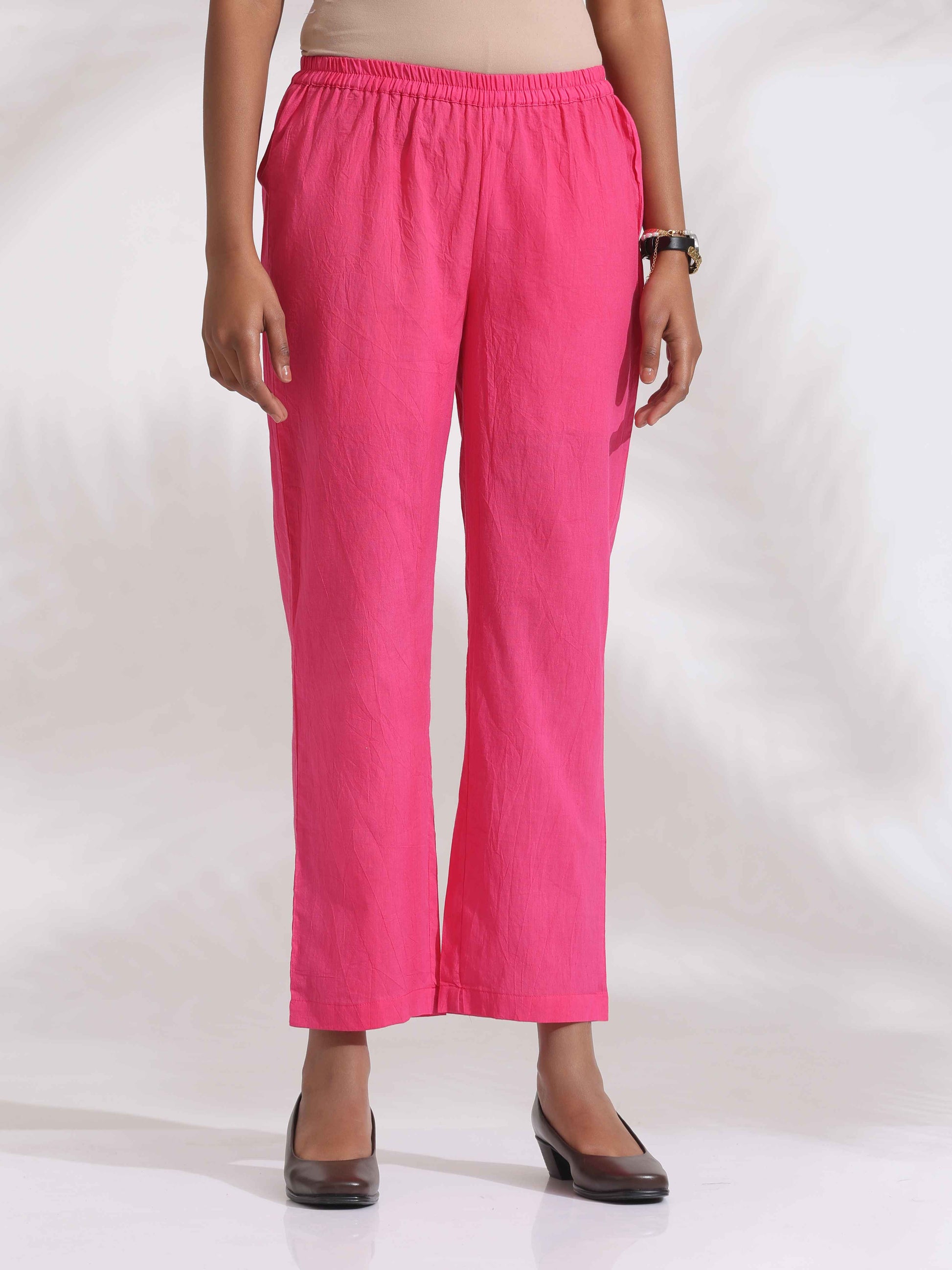 trueBrowns Pink Cotton Print Sleeveless Kurta Set | Swadesiicart