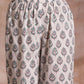 trueBrowns Tiffany Blue Floral Block Print Cotton Front Neck Gathered Kurta Pant Set | Swadesiicart