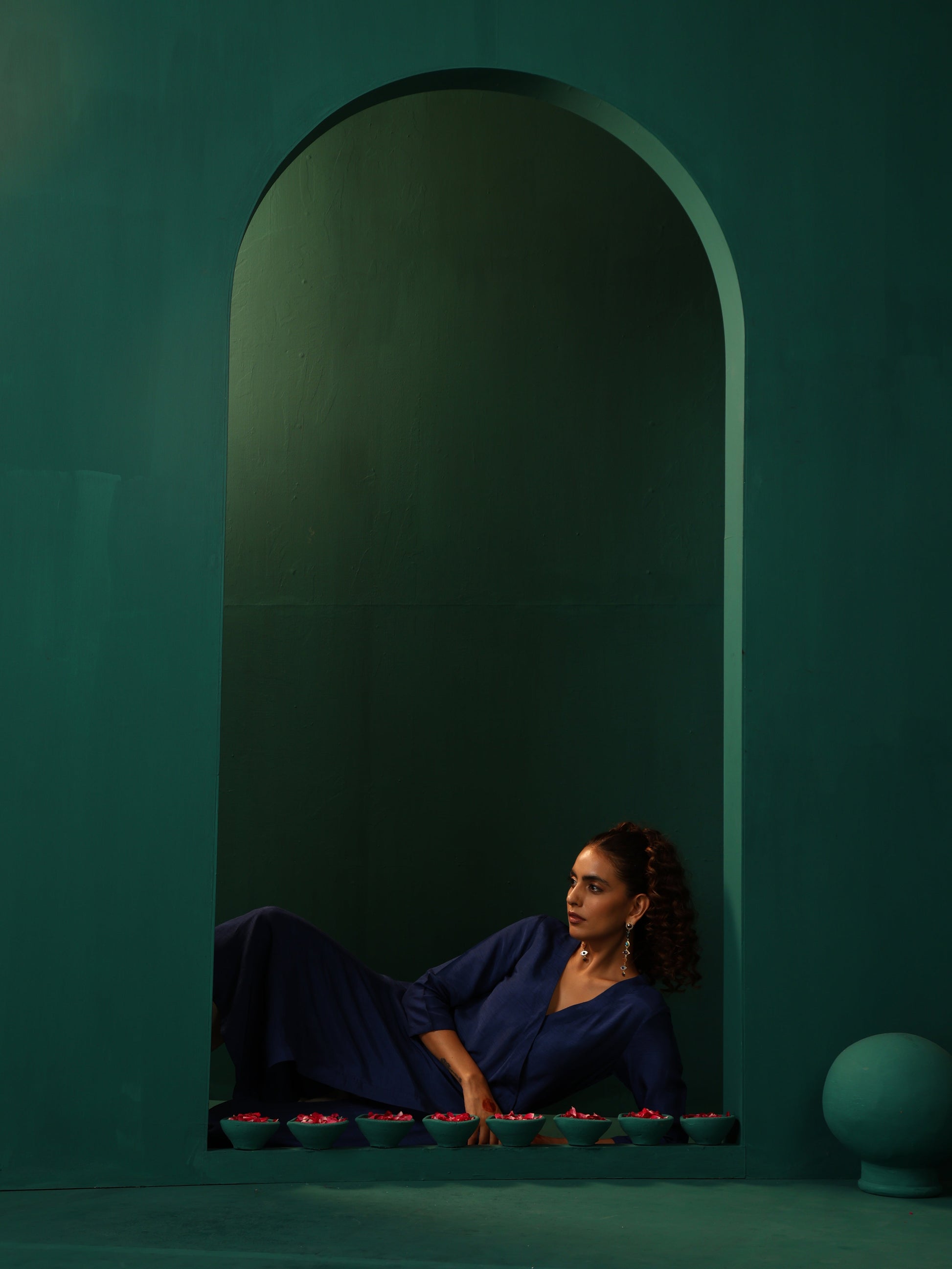 trueBrowns Blue Silk Angrakha Kurta Pant Set | Swadesiicart
