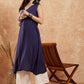 InWeave Royal Blue Lurex V-Neck W/S Front Slit Kurta Pant Set - Swadesiicart