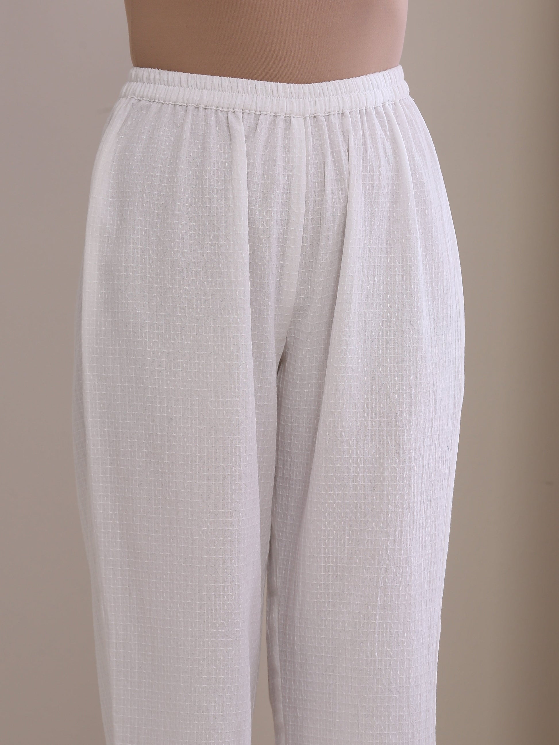 trueBrowns White Dobby Baggy Sleeve Co-Ord Set - Swadesiicart