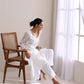 trueBrowns White Dobby Front Pleated Long Kurta Pant Set | Swadesiicart