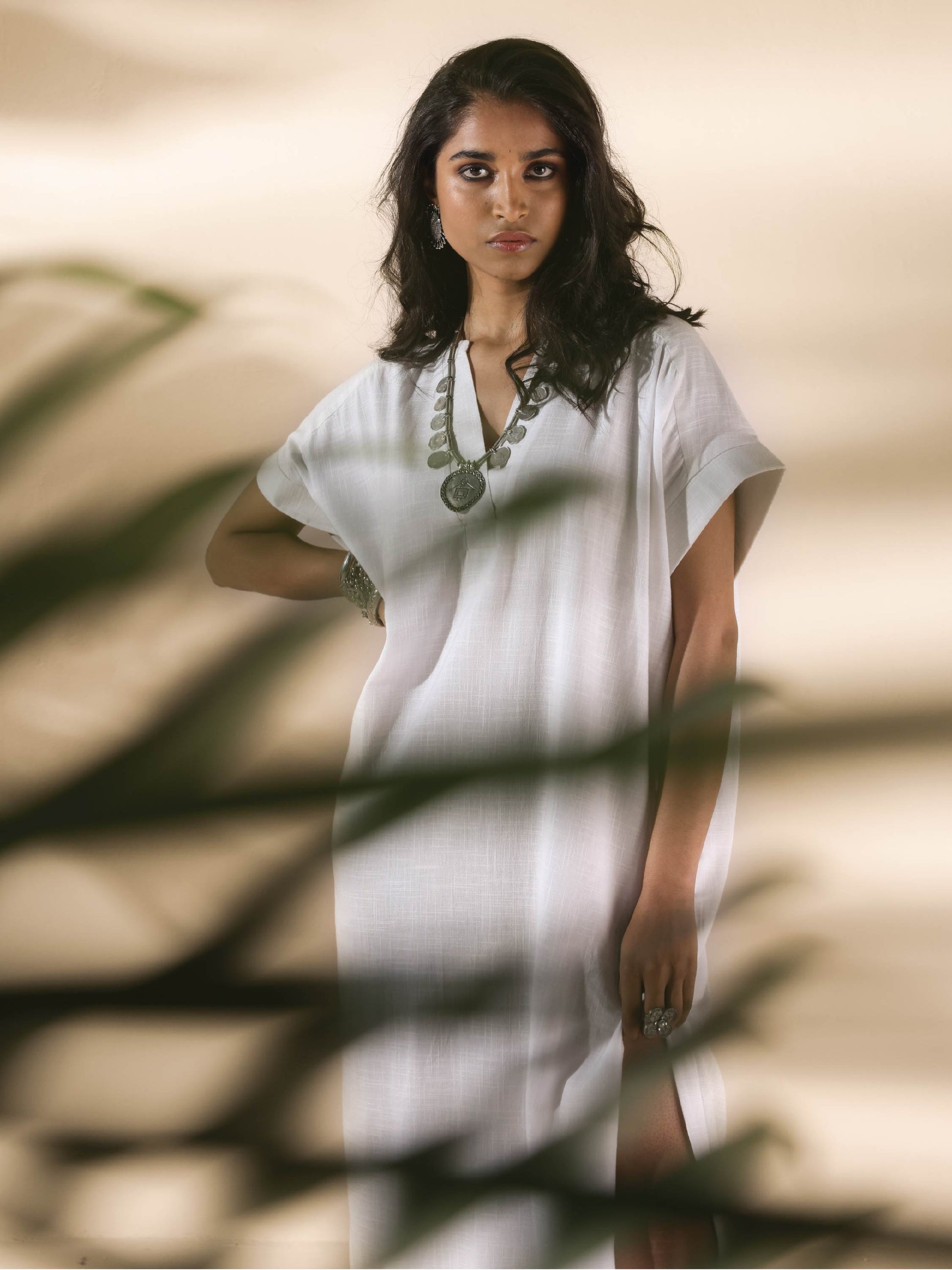 trueBrowns White Cotton Oversized Dress | Swadesiicart