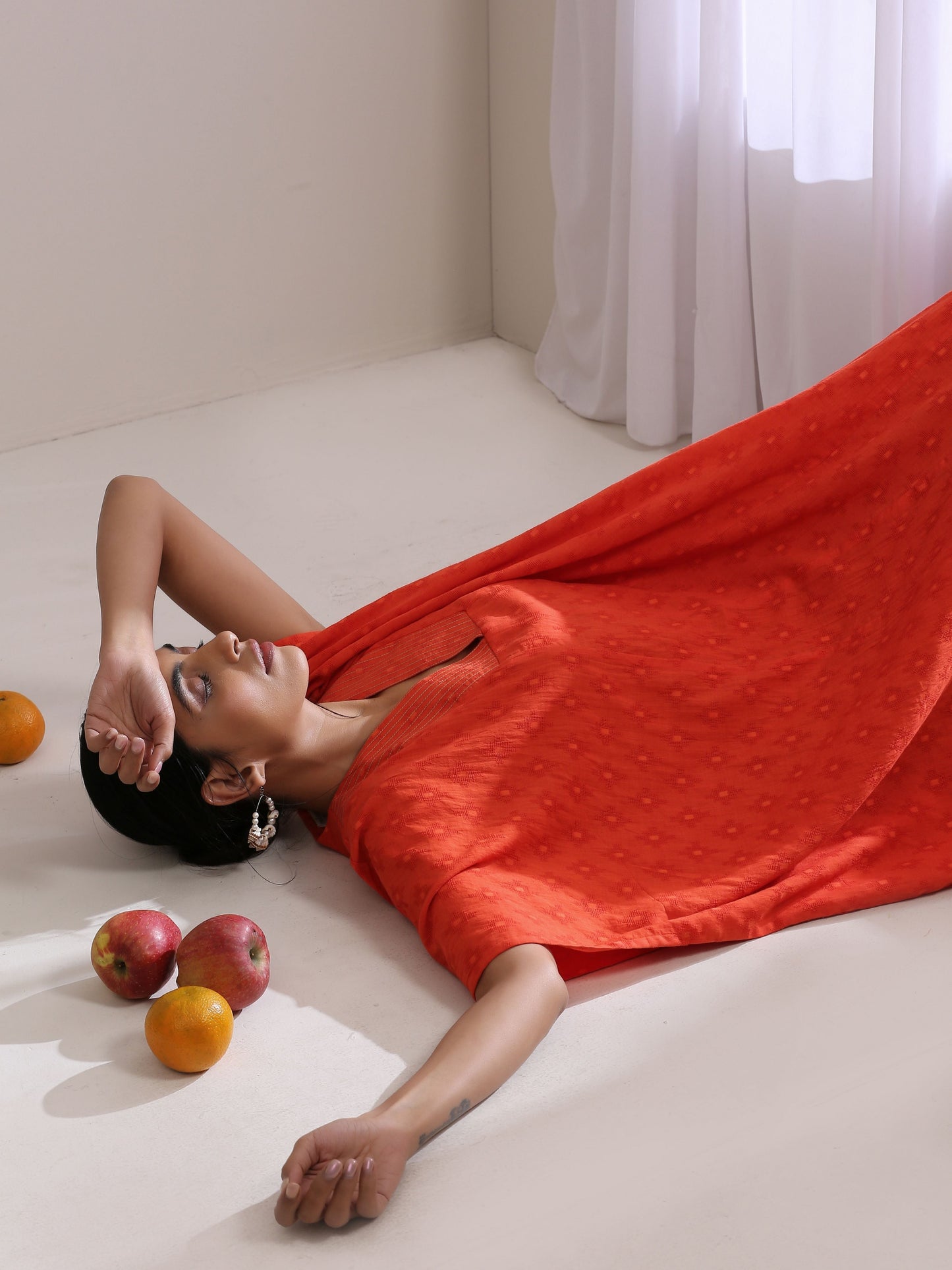 trueBrowns Orange Dobby Panel Kaftan Dress | Swadesiicart