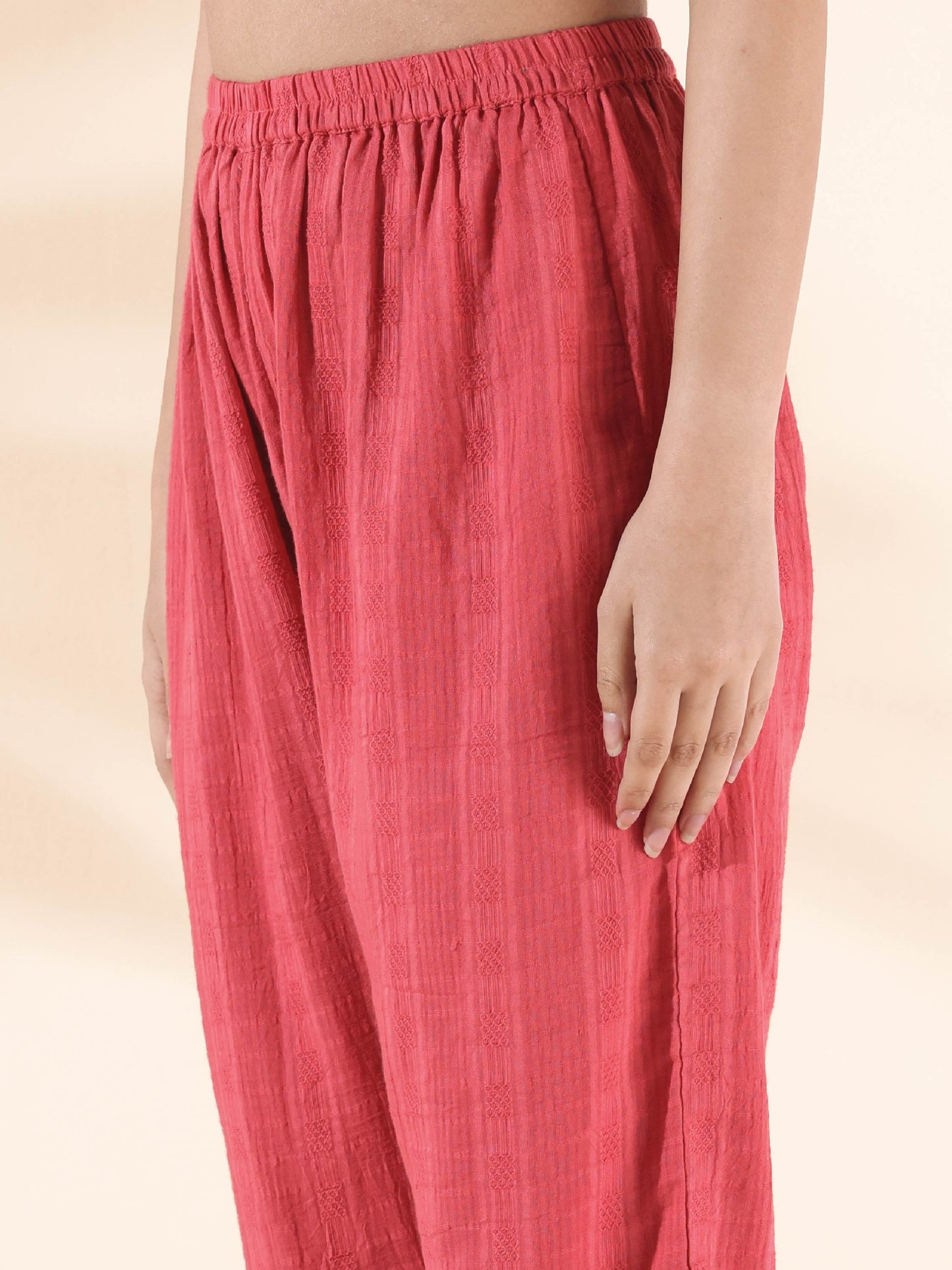 trueBrowns Pink Cotton Dobby Co-ord Set - Swadesiicart