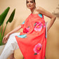 InWeave Women's Dark Orange Pink Blue Flower One Shoulder Kurta - Swadesiicart